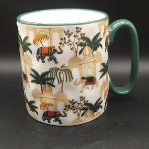 Elephant Print Mug with Green Handle by 10 Strawberry Street EUC